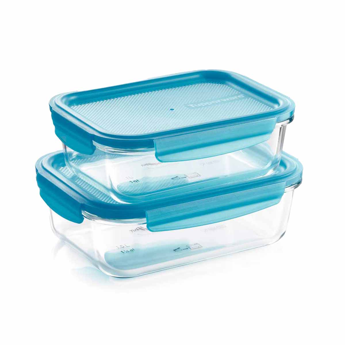 2 Grands Verres Tupperware Avec Couvercles Bleus – Conservation Alimentaire